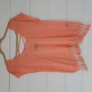 Inspired Hearts fringe tassel strapped back t-shirt. Peach color. Size Medium.
